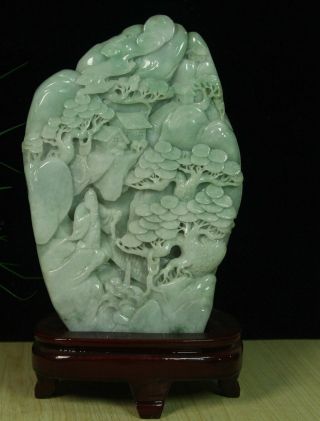Cert ' d Untreated Green Nature A jadeite jade Sculpture landscape 山水 q68481Q 3