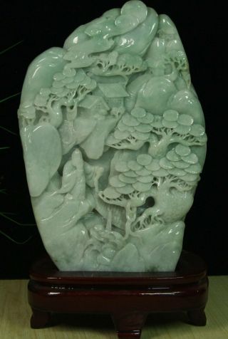 Cert ' d Untreated Green Nature A jadeite jade Sculpture landscape 山水 q68481Q 7