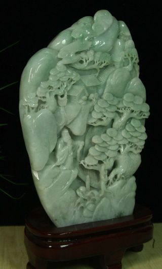 Cert ' d Untreated Green Nature A jadeite jade Sculpture landscape 山水 q68481Q 8