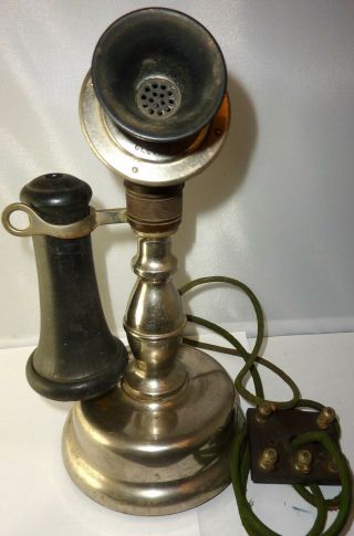 North Electric Potbelly Candlestick Telephone Nickel Plated Brass