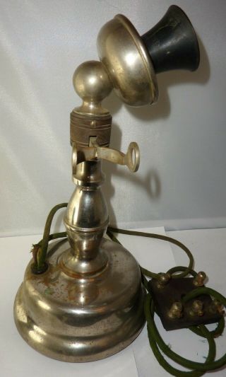 North Electric Potbelly Candlestick Telephone Nickel plated Brass 2