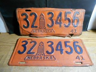 1941 Nebraska Hebron Thayer Co.  State Capital License Plates 32 - 3456 Auto Car