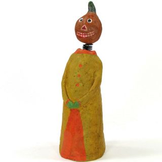 Monnie Wilson Pumpkin Head Man 9 " Bobblehead Figurine Halloween Paper Mache
