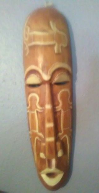 Hand Carved Wooden African Mask Light Wood 20 " X 6 "
