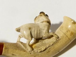 Antique Pug Type Dog Carved Meerschaum Cheroot Pipe a/f Amber Stem 7