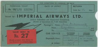 Imperial Airways London - Paris 1938 Ticket & Baggage Check,  Bz551
