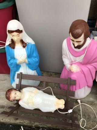 Vintage Empire Plastic Blow Molds Nativity Joseph Mary Baby Jesus Complete
