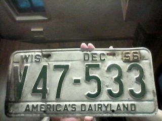 1955 Wisconsin License Plate With 1956 Metal Date Tab