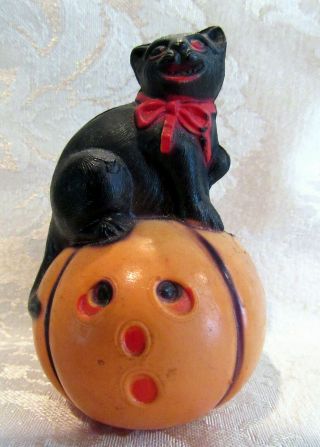 Very Rare 1920s 1930s Black Cat And Pumpkin Celluloid Halloween Toy Nm Viscoloid