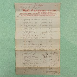 1854 Receipt,  Assorted Hardware Items From Richmond & Almy,  Bedford,  Mass.