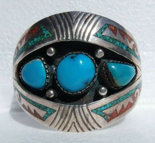 Navajo Tommy Singer Museum Numbered Chip Inlay Shadowbox Cuff Bracelet 109 Grams