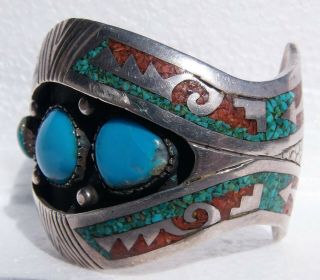Navajo Tommy Singer Museum Numbered Chip Inlay Shadowbox Cuff Bracelet 109 Grams 3