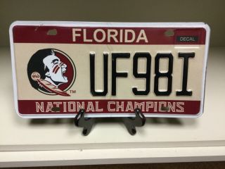 Florida State University Fsu National Champions Florida License Plate Uf98i 2015