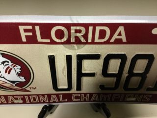 Florida State University FSU National Champions Florida license plate UF98I 2015 2