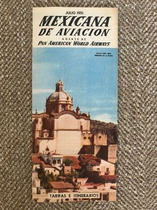 Mexicana De Aviacion / Pan American Airways - 1951 Schedule And Rates