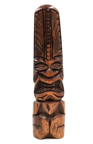 Vintage Hand Carved Hawaiian Tiki Totem Statue Solid Wood 12 " Tall