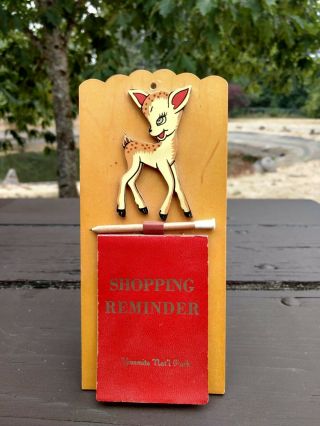 Yosemite Natl Park Notepad W Pencil Souvenir Deer Shopping Reminder Vintage Wood
