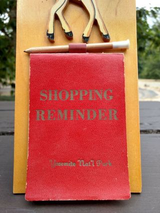 Yosemite Natl Park Notepad w Pencil Souvenir Deer Shopping Reminder Vintage Wood 3