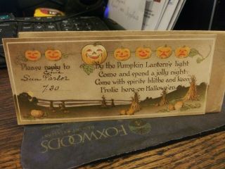 Turn Of The Century Halloween Invitation With Pumpkins In Envelope
