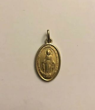 14k Italy Yellow Gold Very Small Oval Miraculous Virgin Mary Medal Pendant