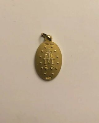 14K ITALY YELLOW GOLD VERY SMALL OVAL MIRACULOUS VIRGIN MARY MEDAL PENDANT 4