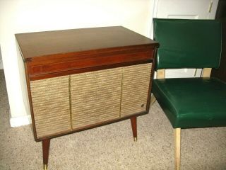 Repurposed Mid Century Modern Record Player Cabinet With Blue Tooth Turntable
