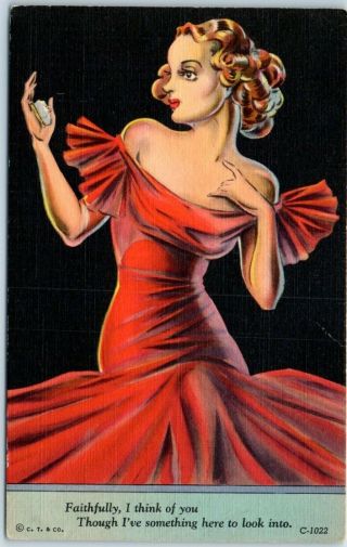 1940s Curteich Modern Girl Comics Linen Postcard " I Think Of You.  " 8a - H2055