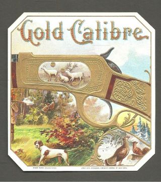 GOLD CALIBER - GOLD WINCHESTER RIFLE - EMBOSSED CIGAR LABEL SET 2