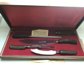 Lewis Rose Co.  Sheffield England 5 Pc Royal Stag Horn Meat Carving Set W/case