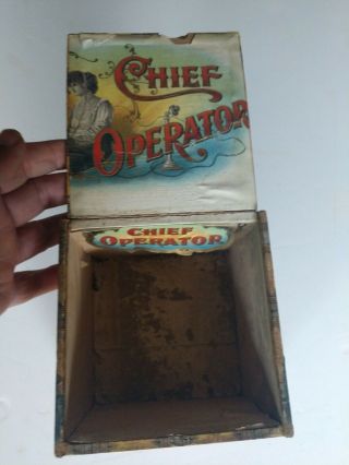 Rare 5 In.  Square Vintage Antique Old Chief Operator Cigar Box
