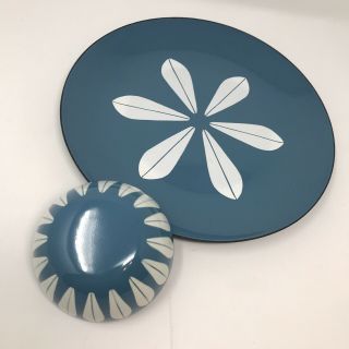 Cathrineholm Norway Set Lotus Design 10.  25 " Plate & 4 " Mini Bowl Teal/white Mcm