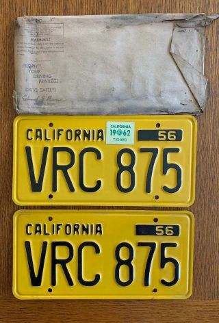 1956 - 62 California License Plates Pristine.  Numbers 3