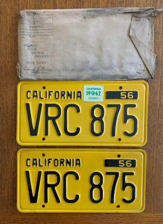 1956 - 62 California License Plates Pristine.  Numbers 4