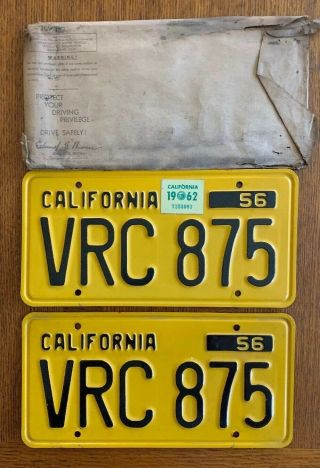 1956 - 62 California License Plates Pristine.  Numbers 5