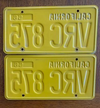 1956 - 62 California License Plates Pristine.  Numbers 6