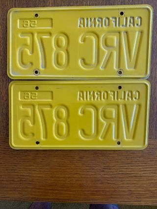 1956 - 62 California License Plates Pristine.  Numbers 7