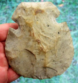 Fine Colorful G10 Illinois Notched Flint Hoe With Arrowheads Artifacts