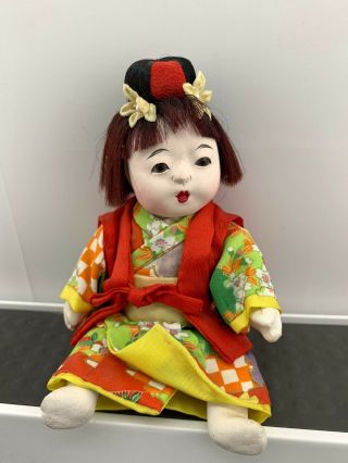 Vintage Japanese Ichimatsu Doll With Kimono Insert Eyes