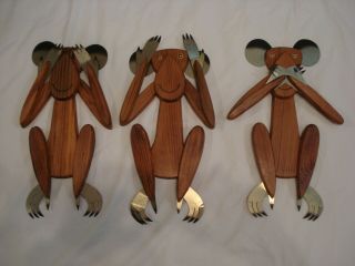 3 Piece Mid Century Wood Wall Art Monkeys See,  Hear,  Speak No Evil