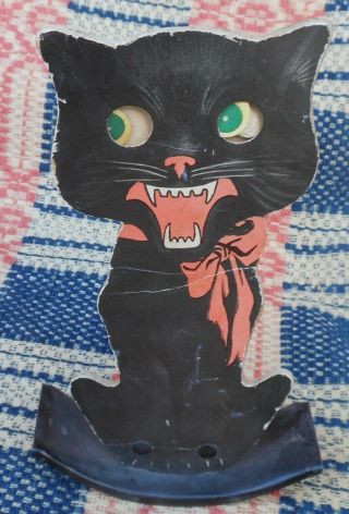Vintage Antique Rocking Halloween Cat With Google Eyes