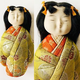 Vintage Kimekomi Japanese Girl Doll Porcelain Face Floral Silk