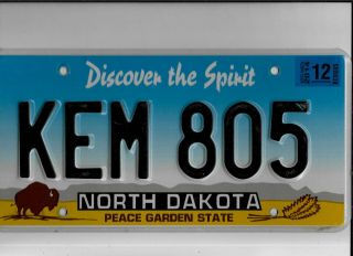 North Dakota Passenger 2014 License Plate " Kem 805 " Natural