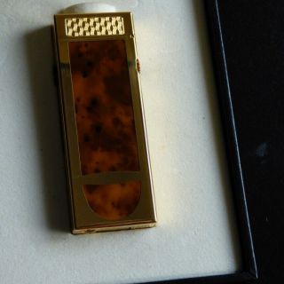Dunhill Rollagas ' Pipe ' Lighter - Gold Plated/Briar Veneer Inset - Fully Boxed 2