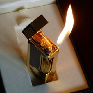 Dunhill Rollagas ' Pipe ' Lighter - Gold Plated/Briar Veneer Inset - Fully Boxed 7