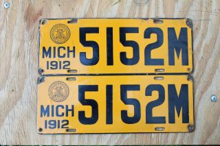 1912 Michigan Manufacturer Porcelain License Plate PAIR 2