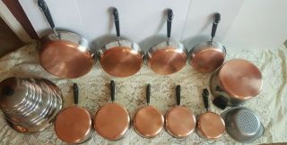 20 pc 1801 REVERE WARE COPPER BOTTOM STAINLESS POTS,  PANS,  SKILLETS COOKWARE SET 2