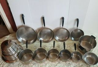 20 pc 1801 REVERE WARE COPPER BOTTOM STAINLESS POTS,  PANS,  SKILLETS COOKWARE SET 3