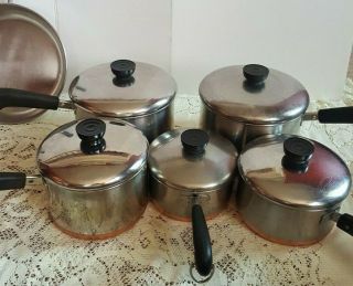 20 pc 1801 REVERE WARE COPPER BOTTOM STAINLESS POTS,  PANS,  SKILLETS COOKWARE SET 5