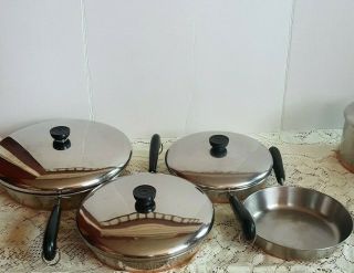 20 pc 1801 REVERE WARE COPPER BOTTOM STAINLESS POTS,  PANS,  SKILLETS COOKWARE SET 6