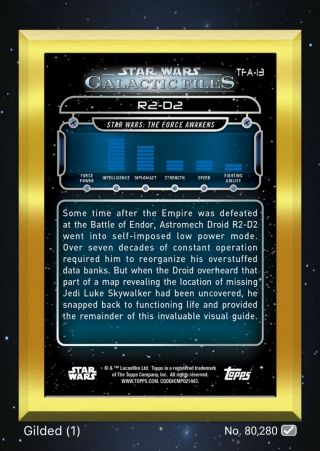 Star Wars Topps Card Trader Digital R2 - D2 Gold Gilded 1CC Galactic Files Only 1 3